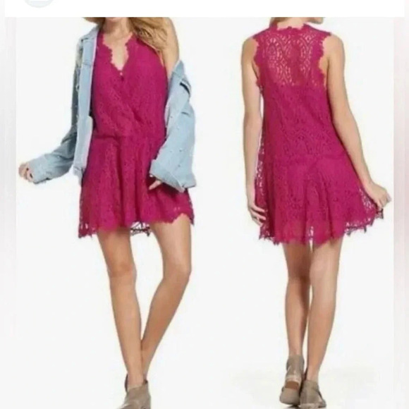 Free People‎ Heart In Two Lace Mini Dress, Bright Orchid, Sz XS - Picture 1 of 15